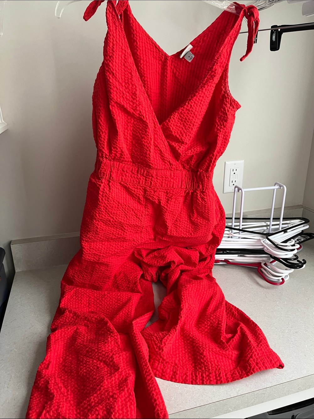 a new day Red Textured Tie-Shoulder Wide-Leg Jumpsuit